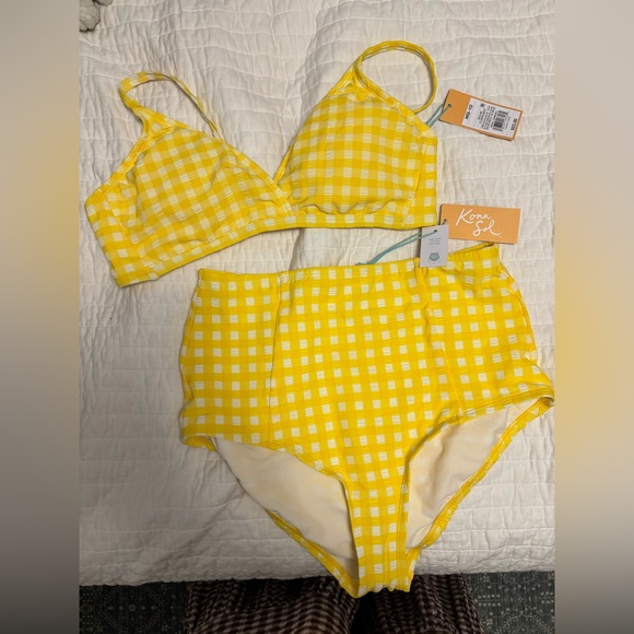 Kona Sol Other - Kona Sol Yellow Gingham High-Waist Bikini Set Never worn